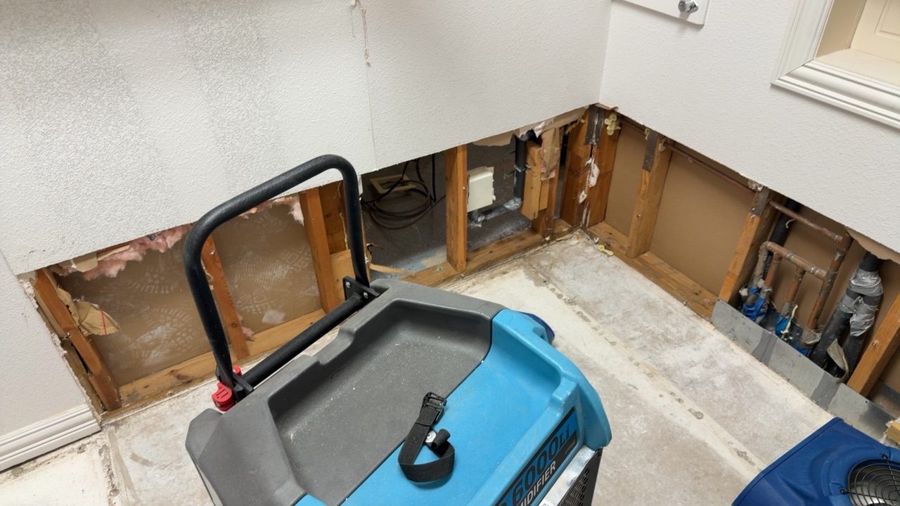 Flood Titan Restoration trailer responding through icy DFW roads after a North Texas winter storm